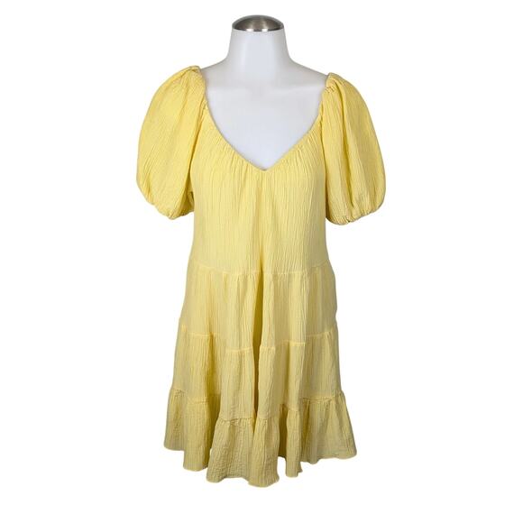 Rebecca Taylor Textured Tiered Dress Small Silk Blend Soft Yellow Pastel Pockets - Picture 1 of 13